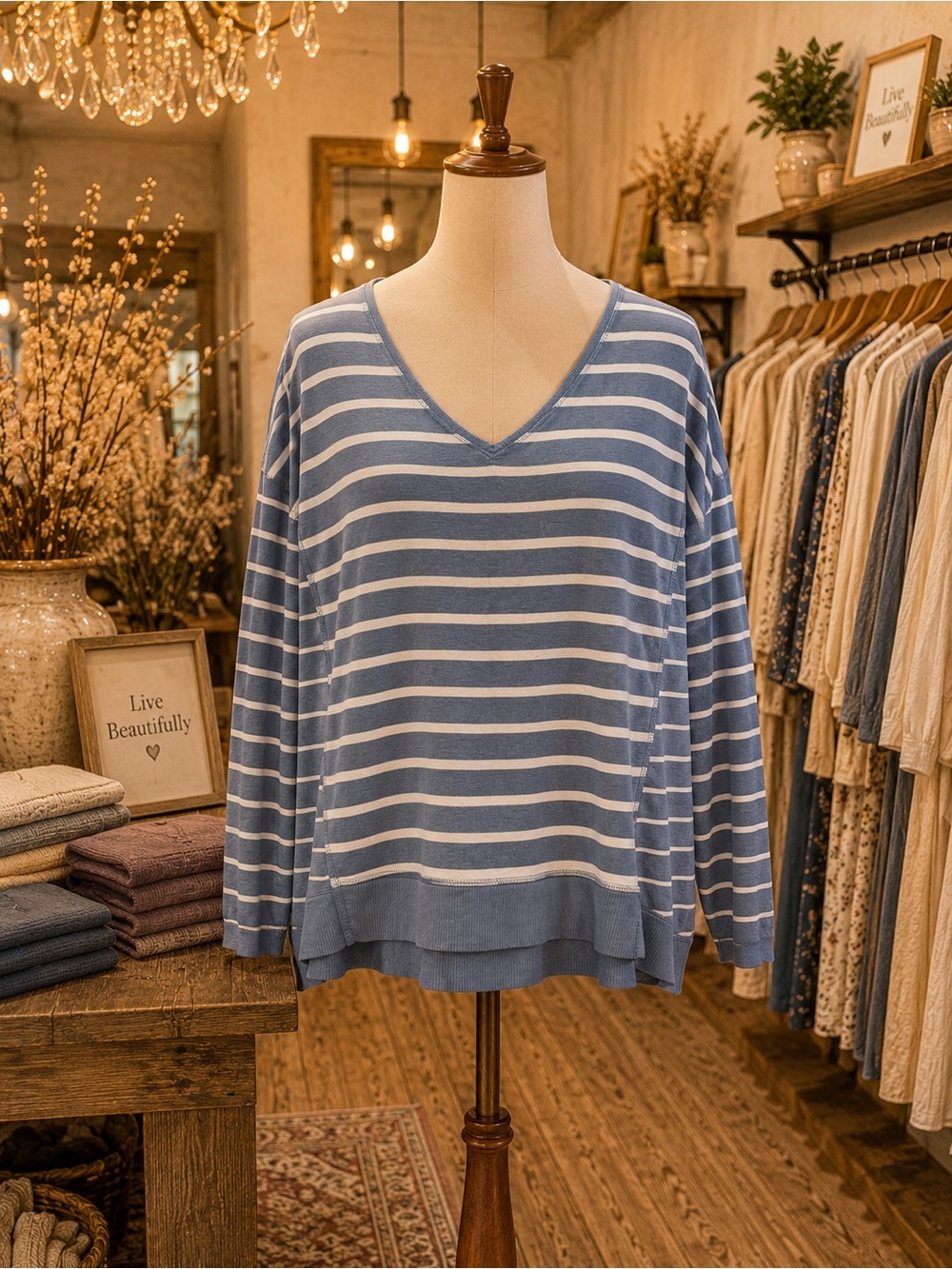 Cupio Navy and White Lightweight Super Soft Pullover